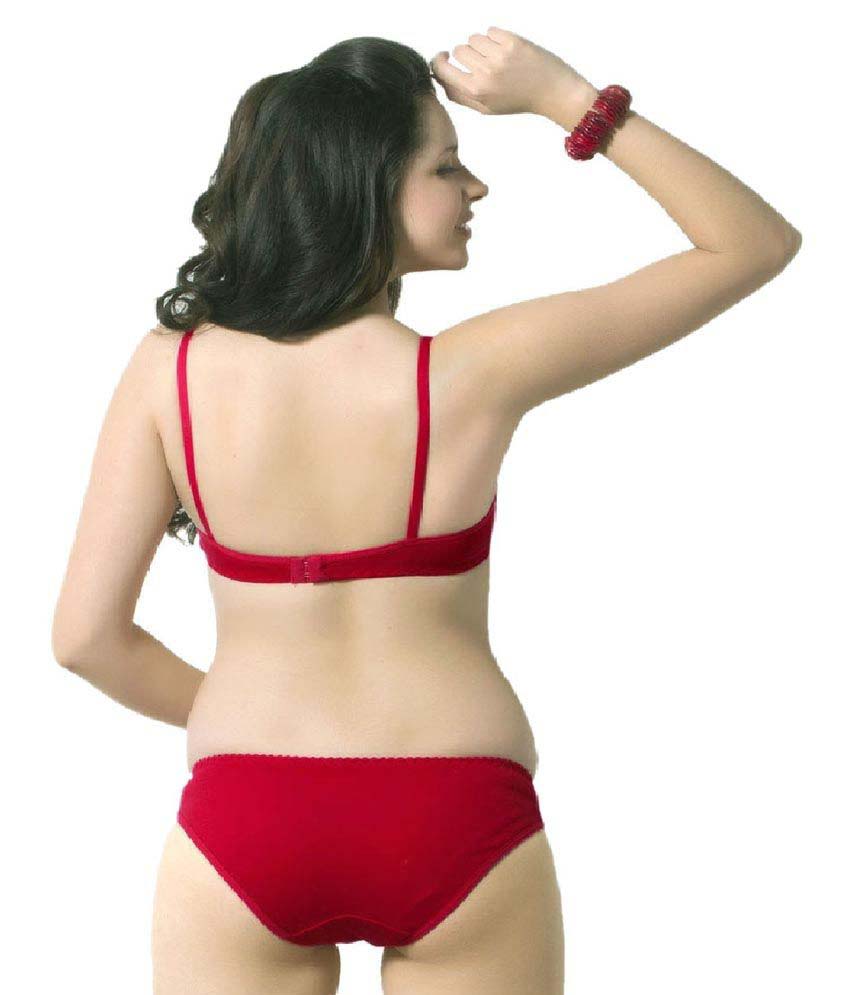 Solid Red Pure Cotton Bra Panty Set