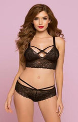 Galloon Lace Lattice Back Bralette & Pantie Set snazzyway