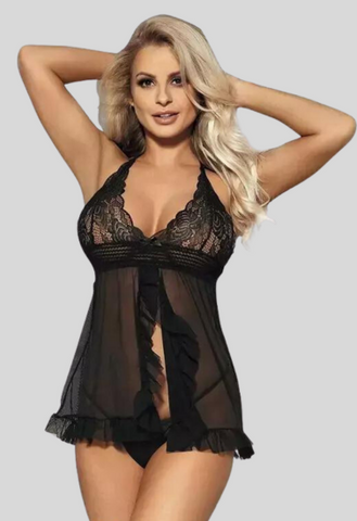 Seductive Lace Babydoll Mini Nightwear Dress snazzyway