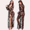 Floral Lace-Trimmed Black Transparent Robe snazzyway