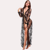 Floral Lace-Trimmed Black Transparent Robe snazzyway