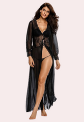 Romantic Sheer Elegance Black Nightgown snazzyway