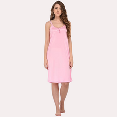 Stylish Knee-Length Pink Satin Nighty snazzyway