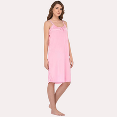 Stylish Knee-Length Pink Satin Nighty snazzyway