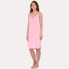 Stylish Knee-Length Pink Satin Nighty snazzyway