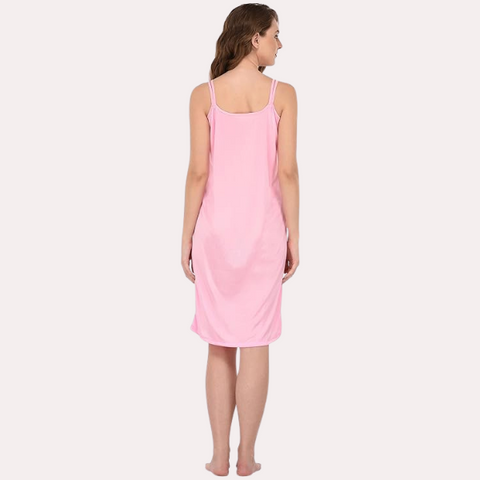 Stylish Knee-Length Pink Satin Nighty snazzyway