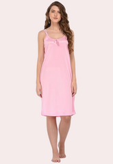 Stylish Knee-Length Pink Satin Nighty snazzyway