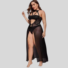 Plus Size Split Long Mesh Babydoll Nightwear snazzyway