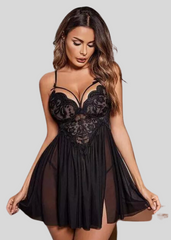 French Daina Black Lace Babydoll Nightwear snazzyway