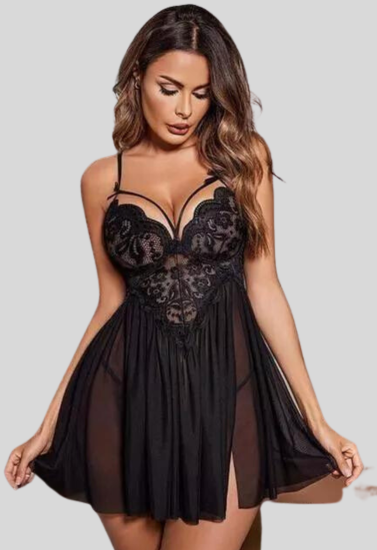 French Daina Black Lace Babydoll Nightwear snazzyway