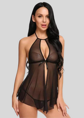 Elegant Lace Black Babydoll Nightwear snazzyway