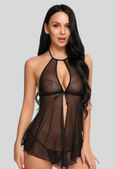 Elegant Lace Black Babydoll Nightwear snazzyway