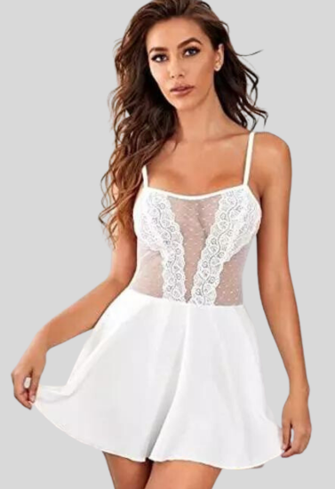 Pure Elegance White Lace Babydoll Nightwear snazzyway