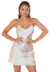 V-Neck Satin Mini Dress with Front Cutout snazzyway