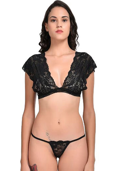 Very Sexy Black Lace Bra G-String Set