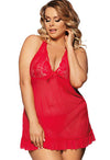 Plus Size Red Mesh and Lace Babydoll Lingerie snazzyway