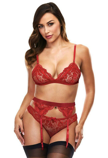 Women's Red Lace Bralette & Garter Set