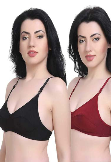 "Women's" T-Shirt Cotton Hosiery Black & Red Bra ( Pack of 2) snazzyway