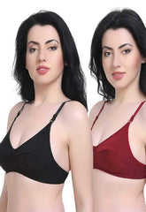 "Women's" T-Shirt Cotton Hosiery Black & Red Bra ( Pack of 2) snazzyway