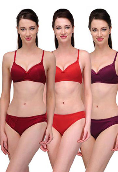 Cute Solid Red Pure Cotton Bra Panty Set freeshipping - French Daina