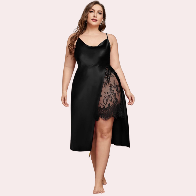 Satin Nightgown with Slit for Plus Size Women snazzyway