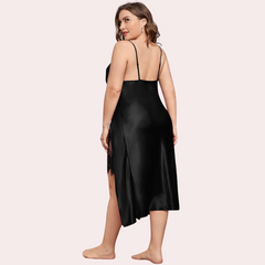 Satin Nightgown with Slit for Plus Size Women snazzyway