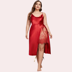 Plus Size Lace Trim Sleep Dress with Cowl Neck snazzyway