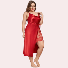 Plus Size Lace Trim Sleep Dress with Cowl Neck snazzyway