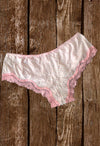 Pretty Light Pink Cotton Lace Touch White Polka Hipster snazzyway