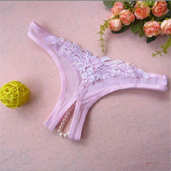 Crotchless Night Pearl Thongs G-string Sexy Lace Panties French Daina