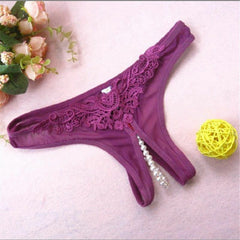 Crotchless Night Pearl Thongs G-string Sexy Lace Panties French Daina