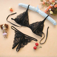 Women Sexy Lace Bra Crotchless Lingerie Thong Underwear Set Sleepwear French Daina