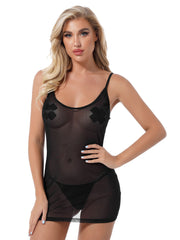 Sexy see through black mesh Chemise snazzyway