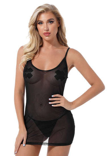 Sexy see through black mesh Chemise snazzyway