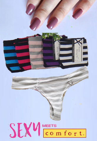 Peanuts Striped Print Thong Panties Pk-5 snazzyway