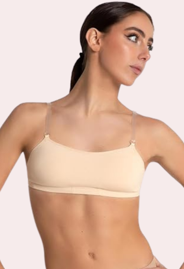 Sexy Tube Bandeau Bra with Transparent Straps in Nude snazzyway